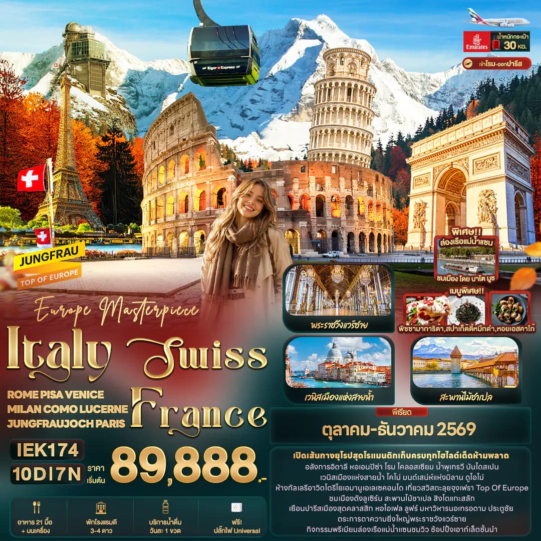 Europe Masterpiece Italy Swiss France ROME PISA VENICE MILAN COMO LUCERNE JUNGFRAUJOCH PARIS